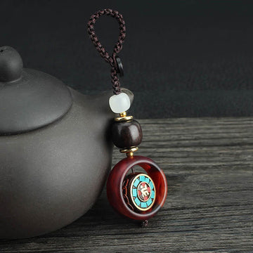 Ebony Wood Rotatable Keychain with Symbolic Patterns for Mindful Reflection