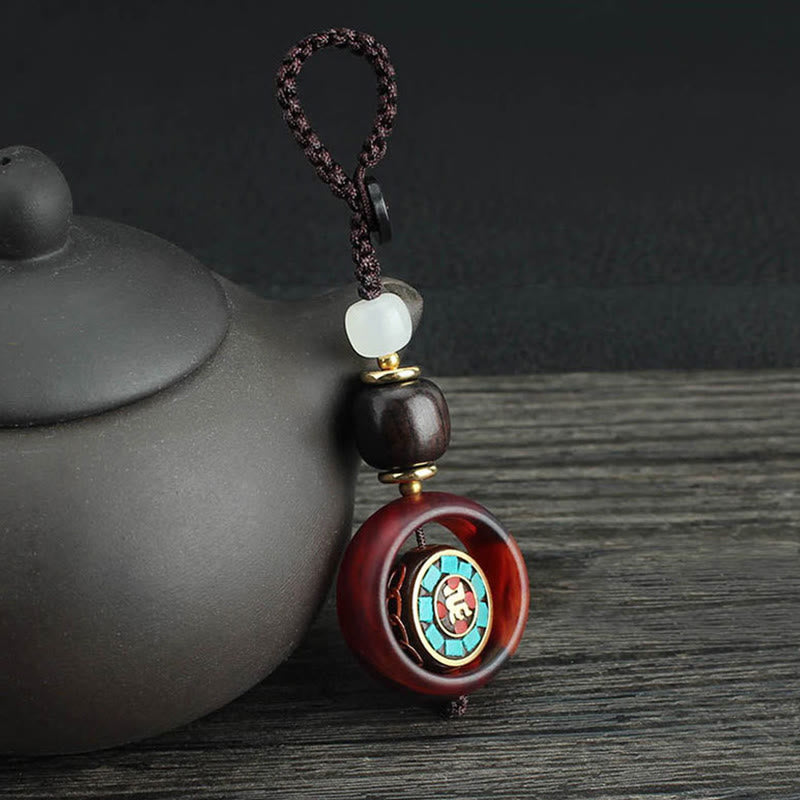 Ebony Wood Rotatable Keychain with Symbolic Patterns for Mindful Reflection