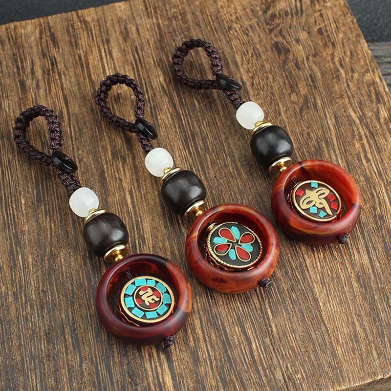 Ebony Wood Rotatable Keychain with Symbolic Patterns for Mindful Reflection
