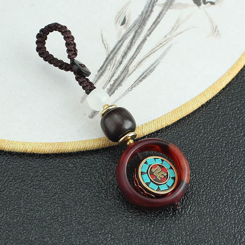 Ebony Wood Rotatable Keychain with Symbolic Patterns for Mindful Reflection