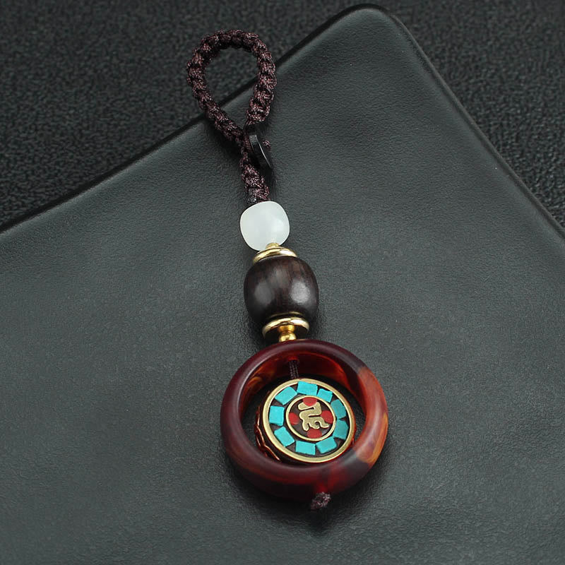 Ebony Wood Rotatable Keychain with Symbolic Patterns for Mindful Reflection