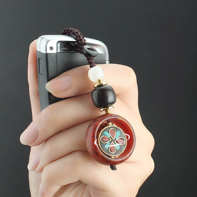 Ebony Wood Rotatable Keychain with Symbolic Patterns for Mindful Reflection