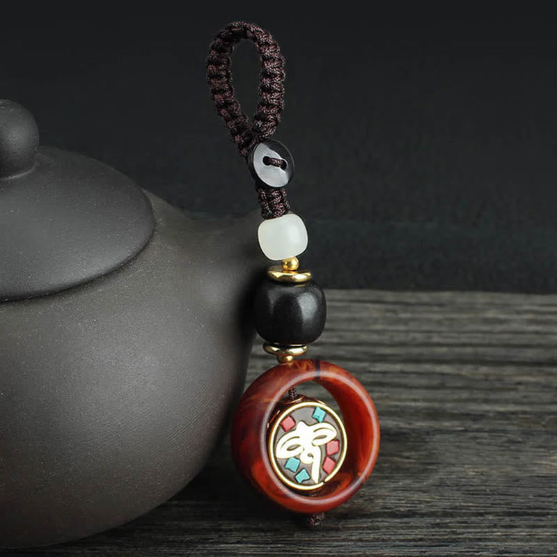 Ebony Wood Rotatable Keychain with Symbolic Patterns for Mindful Reflection