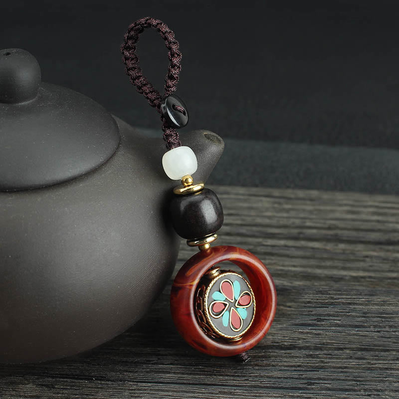Ebony Wood Rotatable Keychain with Symbolic Patterns for Mindful Reflection