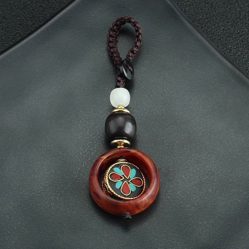 Ebony Wood Rotatable Keychain with Symbolic Patterns for Mindful Reflection