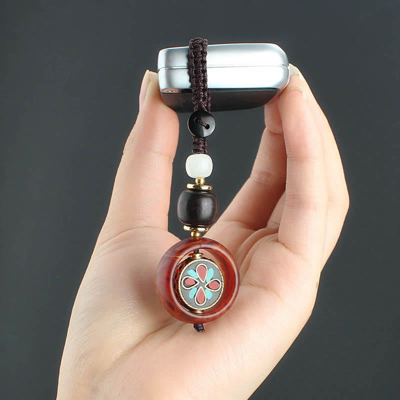 Ebony Wood Rotatable Keychain with Symbolic Patterns for Mindful Reflection