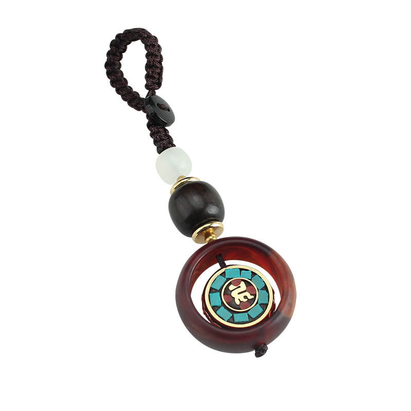 Ebony Wood Rotatable Keychain with Symbolic Patterns for Mindful Reflection