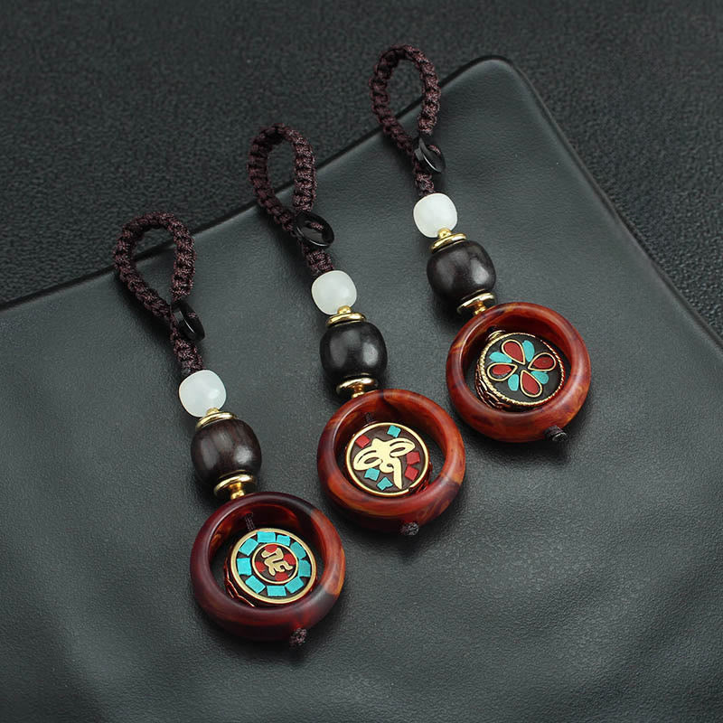 Ebony Wood Rotatable Keychain with Symbolic Patterns for Mindful Reflection