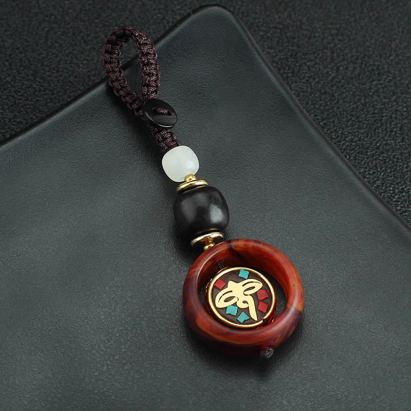 Ebony Wood Rotatable Keychain with Symbolic Patterns for Mindful Reflection