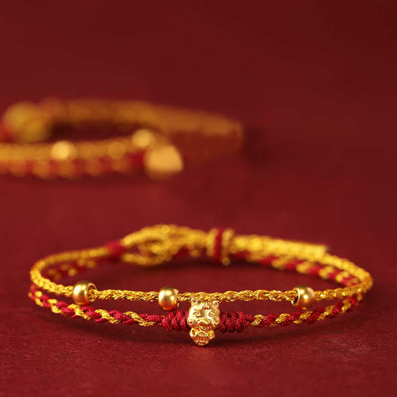 999 Gold Year of the Horse Double Wrap Red String Bracelet