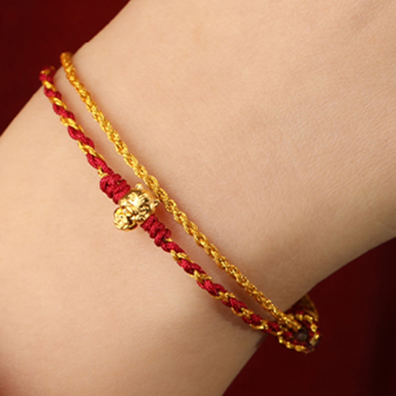999 Gold Year of the Horse Double Wrap Red String Bracelet