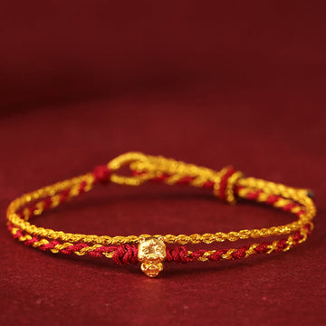 999 Gold Year of the Horse Double Wrap Red String Bracelet