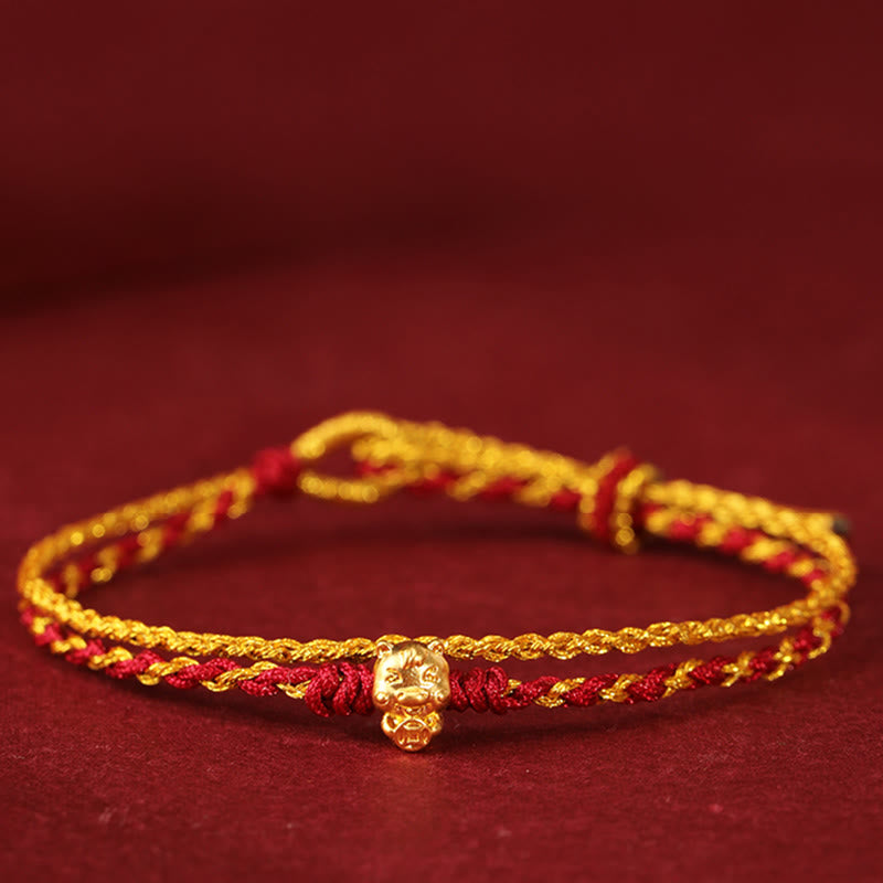 999 Gold Year of the Horse Double Wrap Red String Bracelet