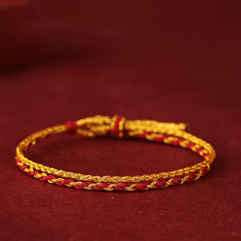 999 Gold Year of the Horse Double Wrap Red String Bracelet
