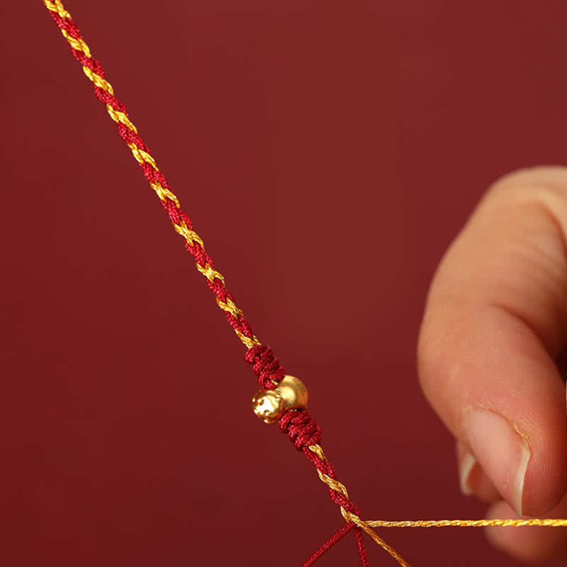 999 Gold Year of the Horse Double Wrap Red String Bracelet