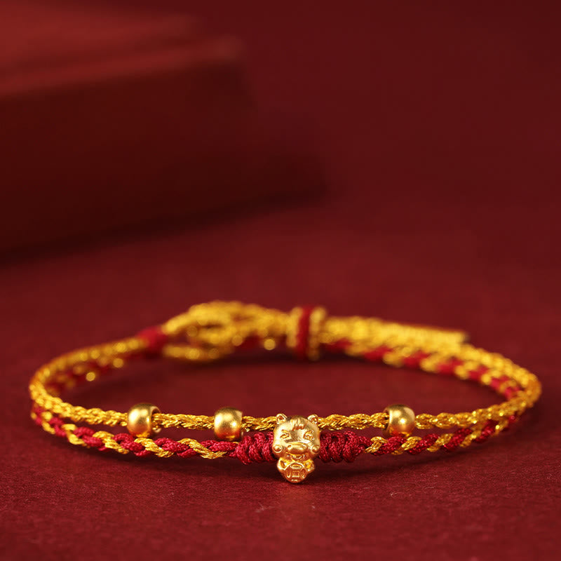 999 Gold Year of the Horse Double Wrap Red String Bracelet