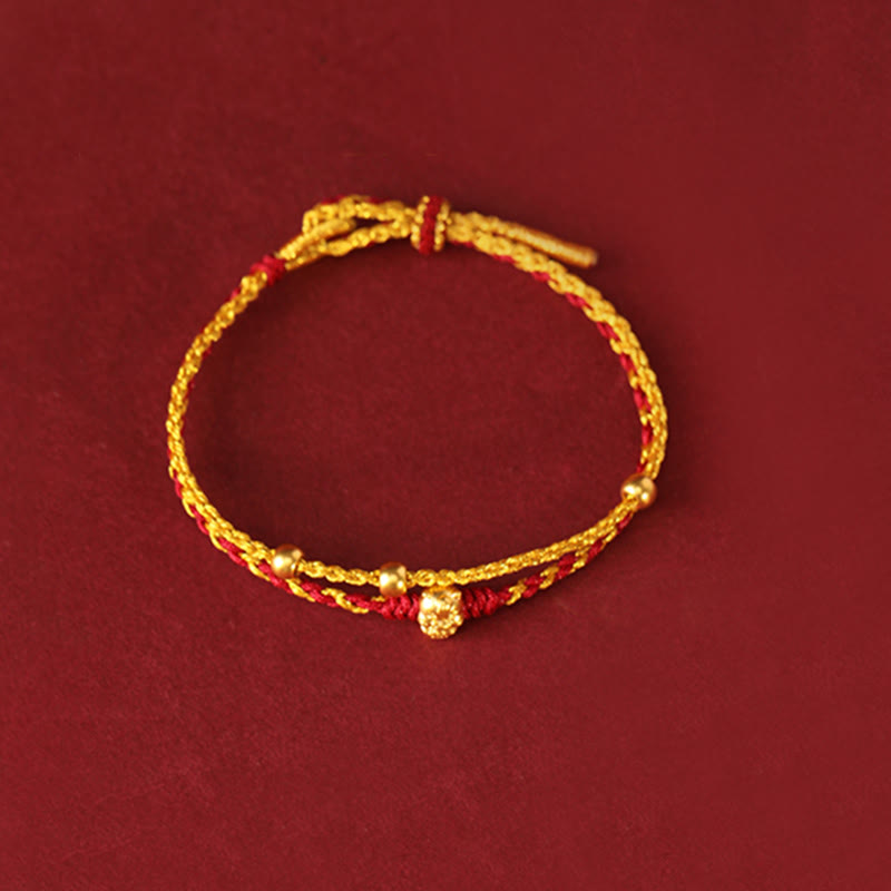999 Gold Year of the Horse Double Wrap Red String Bracelet