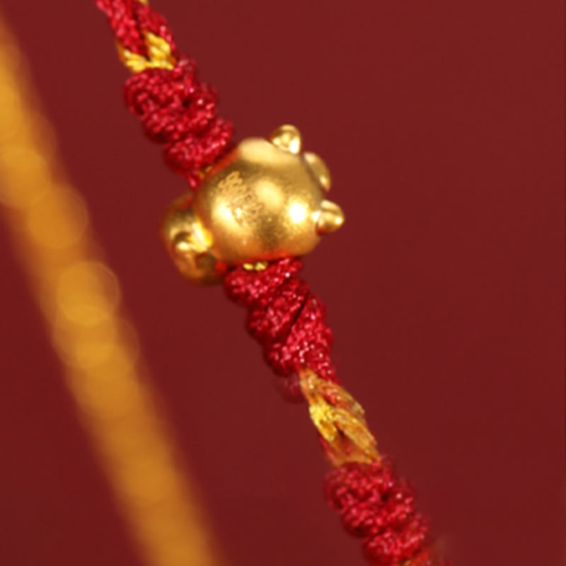 999 Gold Year of the Horse Double Wrap Red String Bracelet