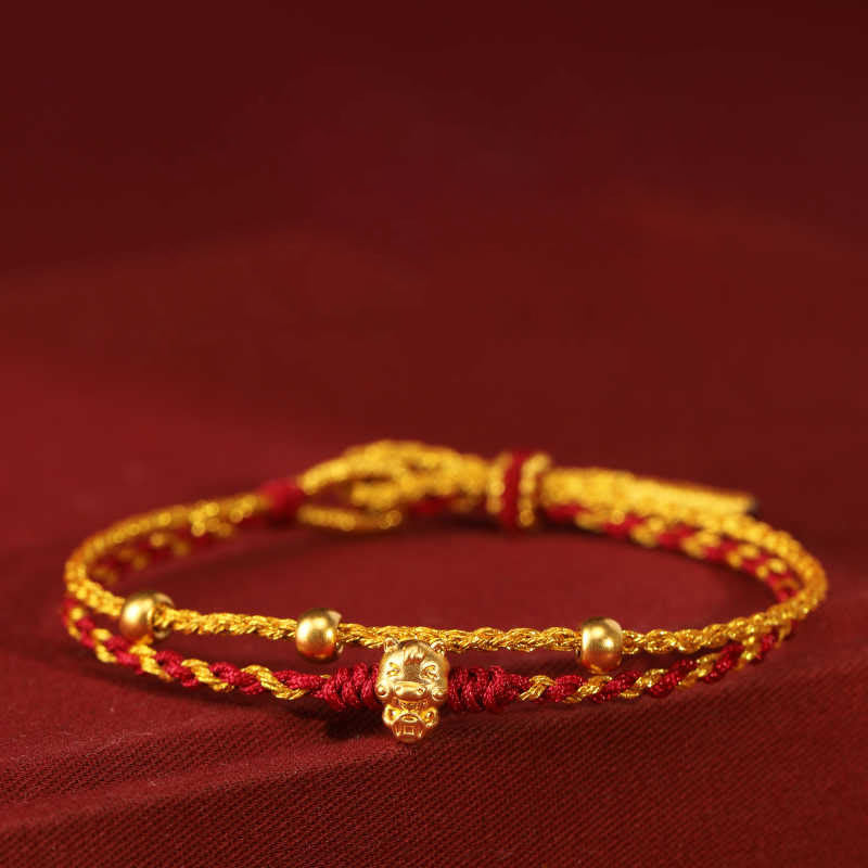 999 Gold Year of the Horse Double Wrap Red String Bracelet
