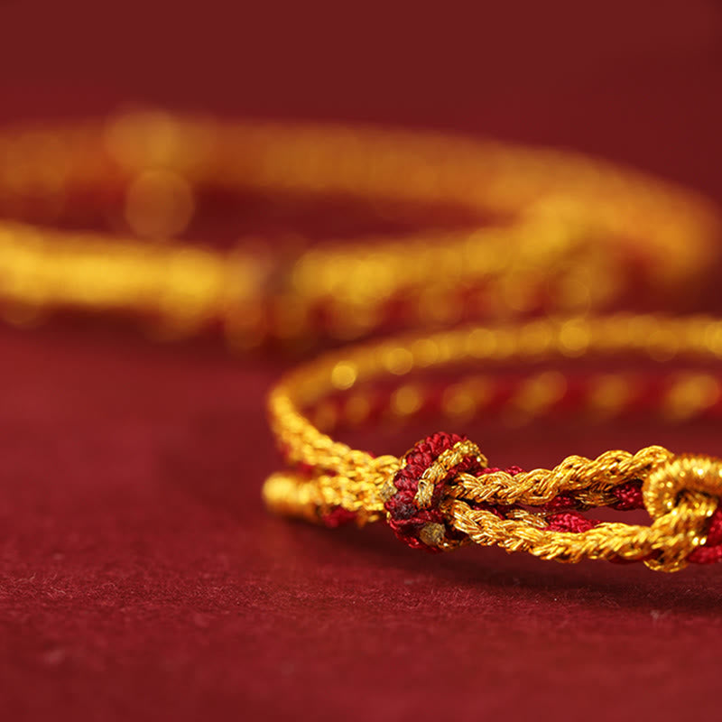 999 Gold Year of the Horse Double Wrap Red String Bracelet