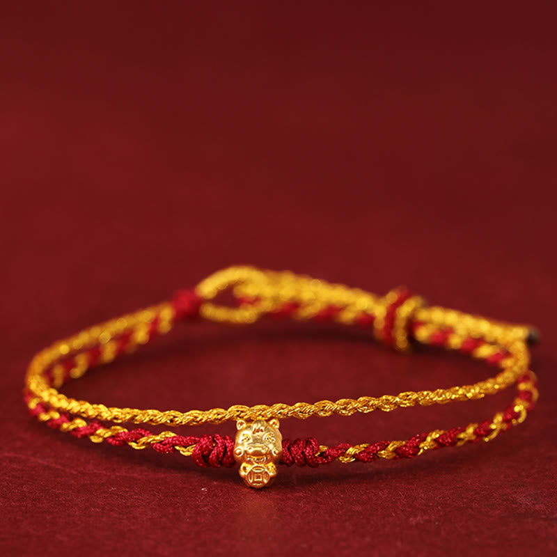 999 Gold Year of the Horse Double Wrap Red String Bracelet