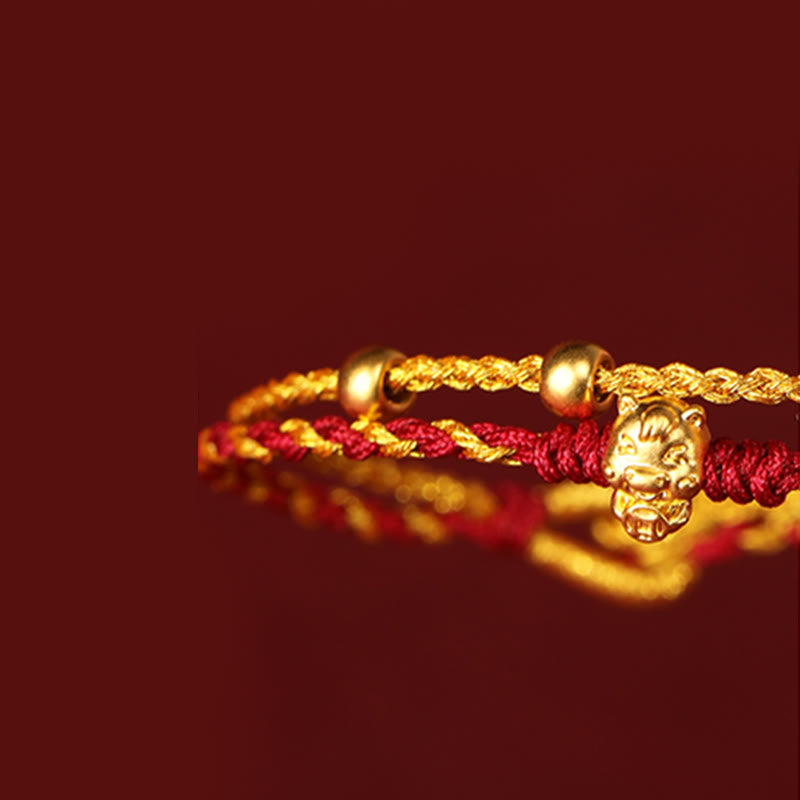 999 Gold Year of the Horse Double Wrap Red String Bracelet