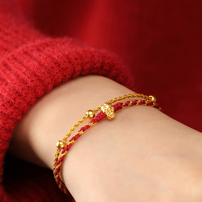 999 Gold Year of the Horse Double Wrap Red String Bracelet
