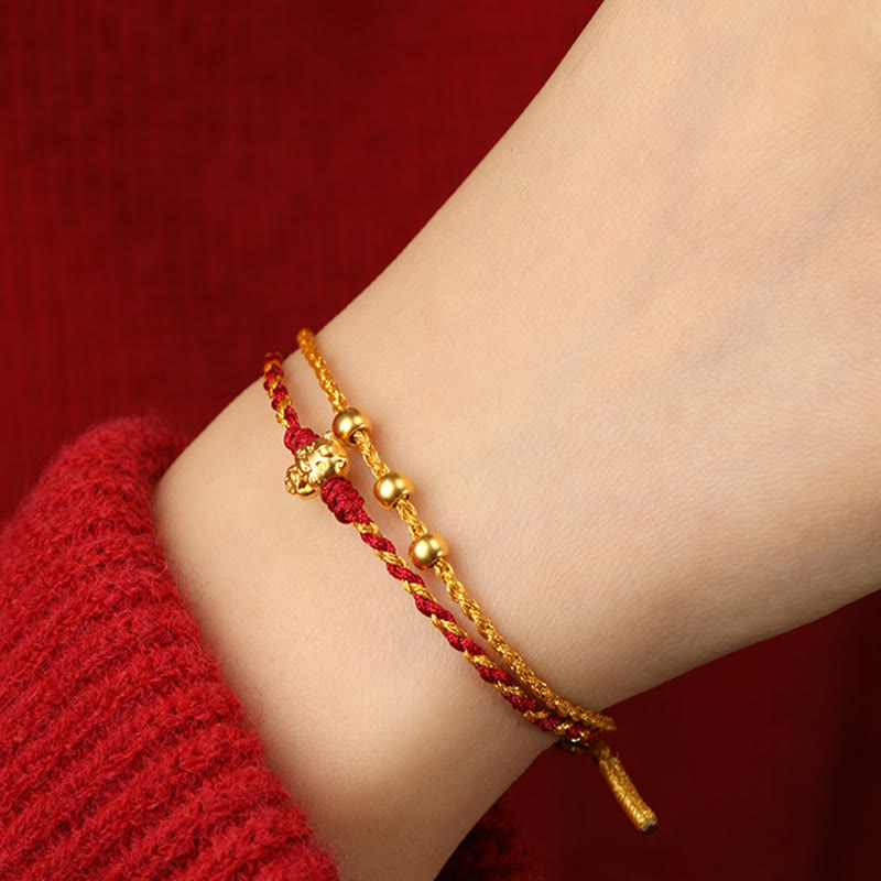 999 Gold Year of the Horse Double Wrap Red String Bracelet