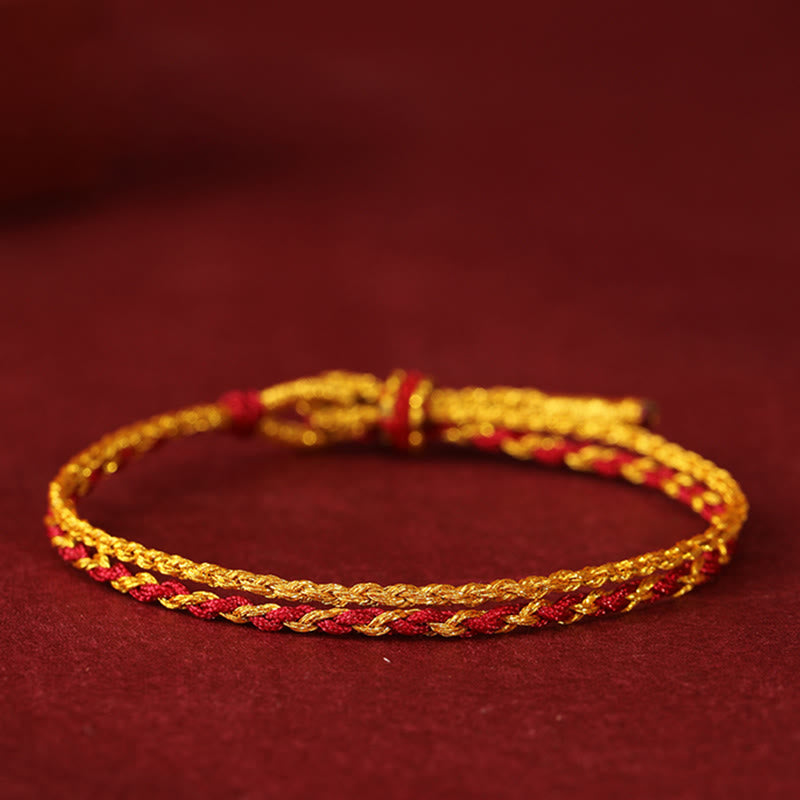 999 Gold & Copper Coin Double Wrap Braided Red String Bracelet