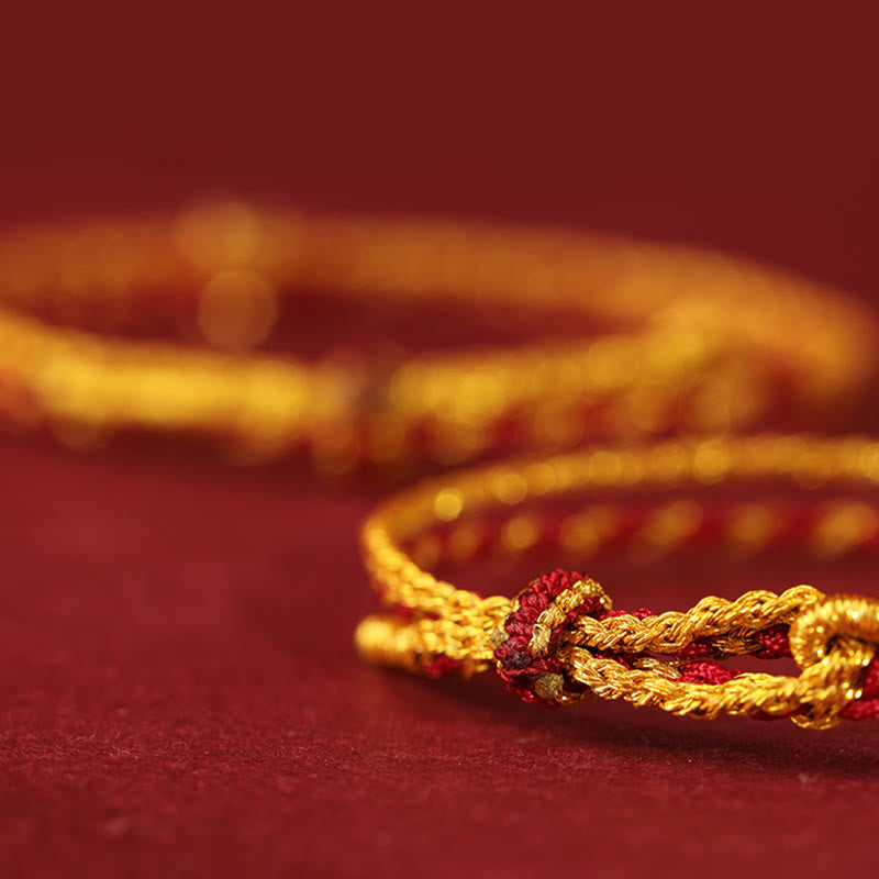 999 Gold & Copper Coin Double Wrap Braided Red String Bracelet