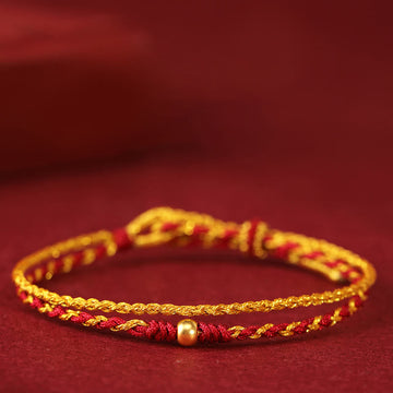 999 Gold & Copper Coin Double Wrap Braided Red String Bracelet