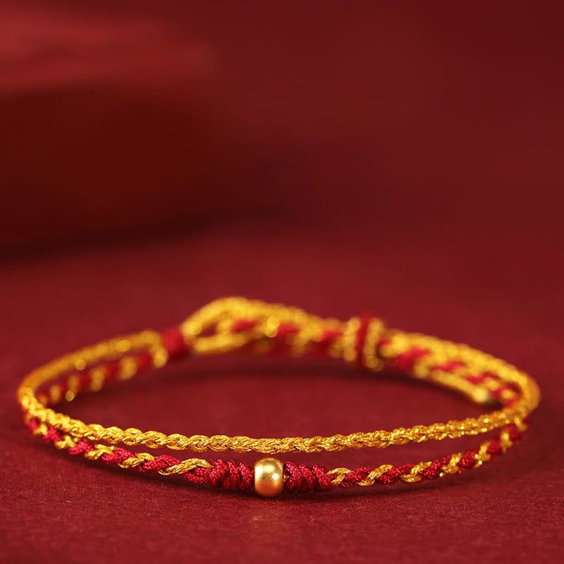 999 Gold & Copper Coin Double Wrap Braided Red String Bracelet