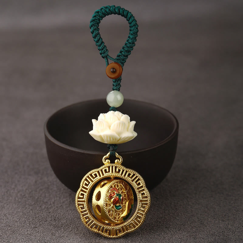 Rotatable Hetian Jade & Bodhi Seed Lotus Copper Peace Keychain
