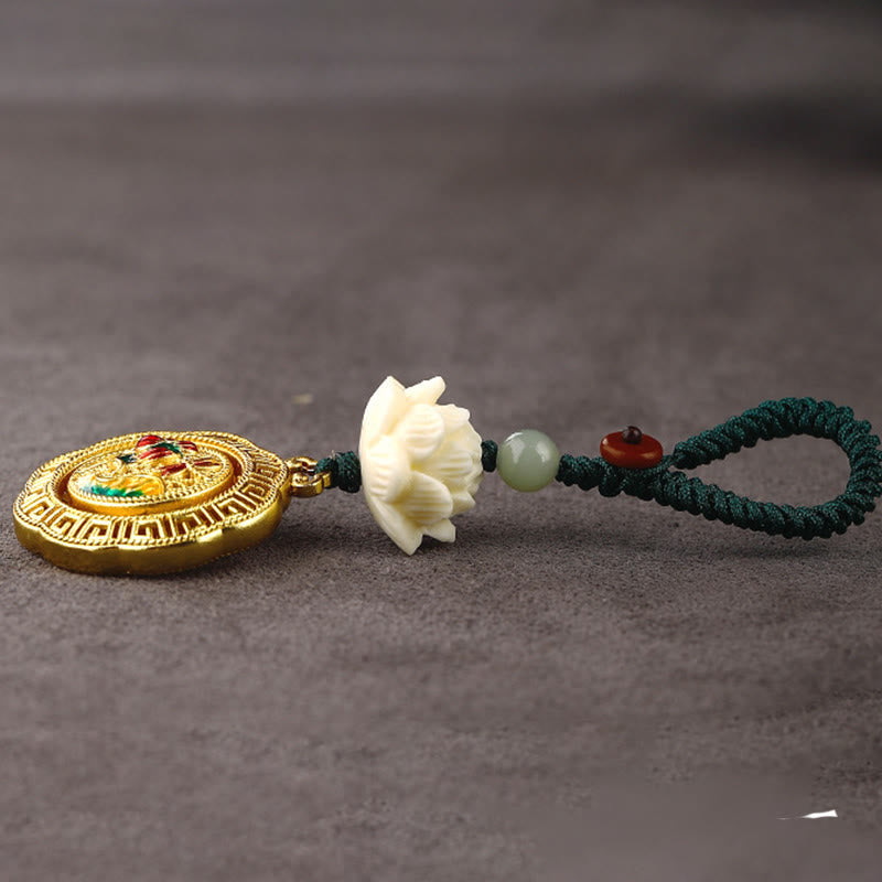 Rotatable Hetian Jade & Bodhi Seed Lotus Copper Peace Keychain