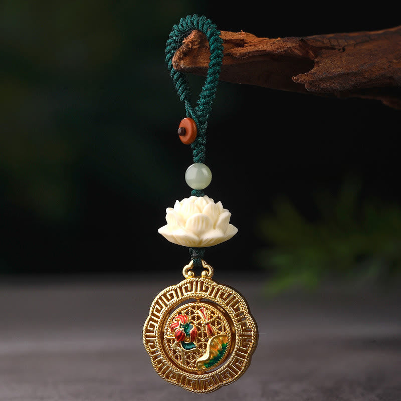 Rotatable Hetian Jade & Bodhi Seed Lotus Copper Peace Keychain