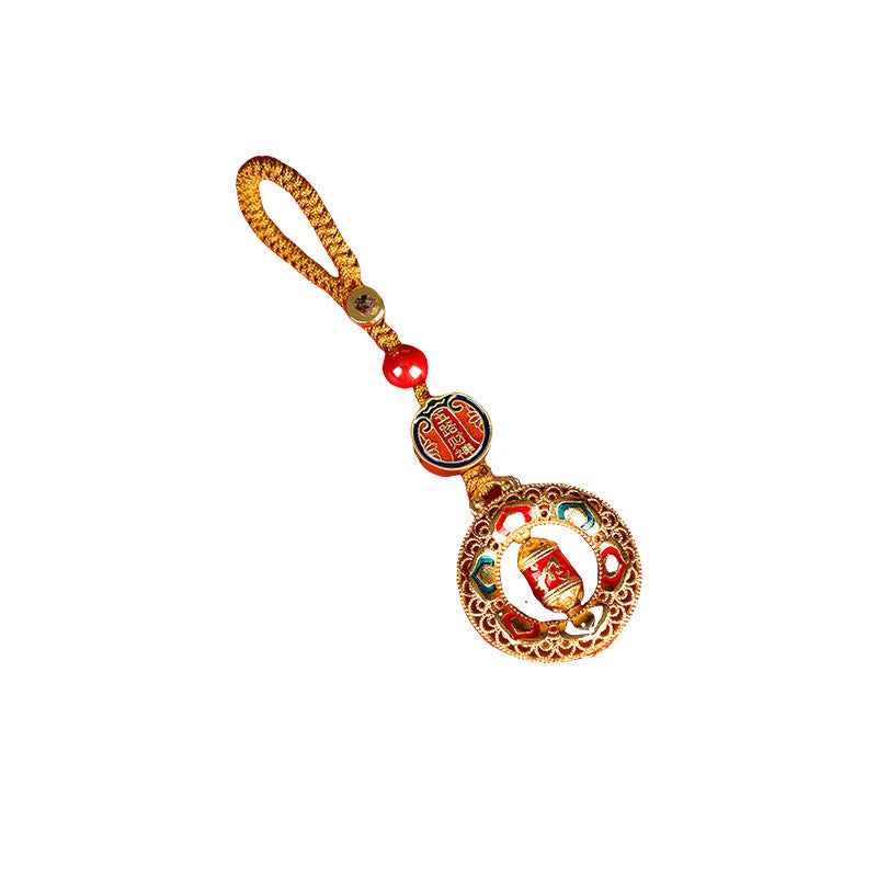 Rotatable Copper & Gold Prayer Wheel Traditional Mindfulness Keychain