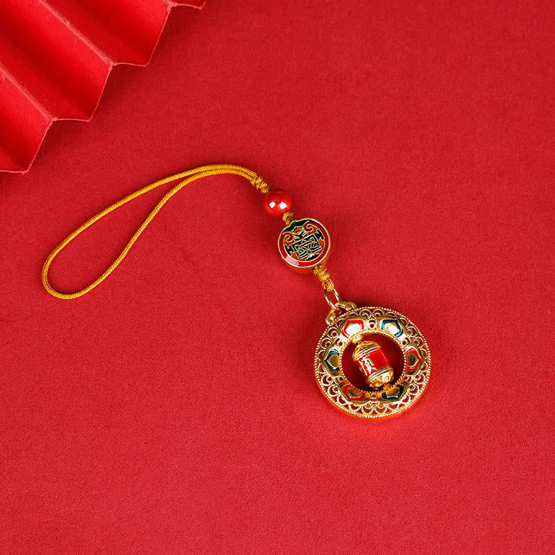 Rotatable Copper & Gold Prayer Wheel Traditional Mindfulness Keychain