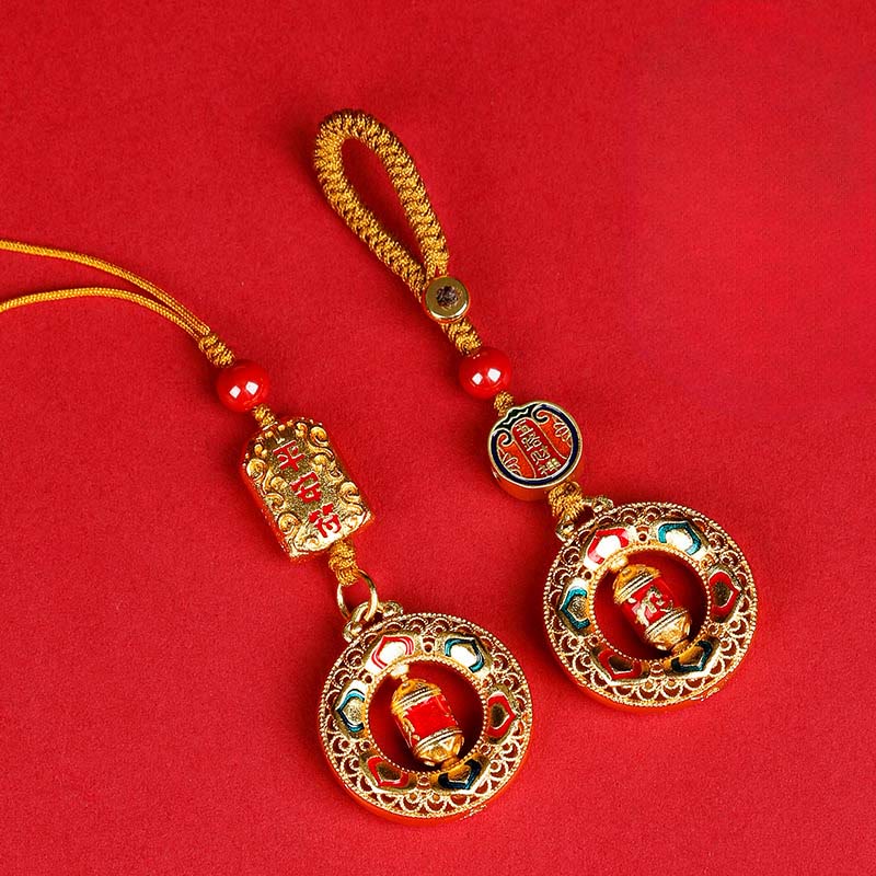 Rotatable Copper & Gold Prayer Wheel Traditional Mindfulness Keychain
