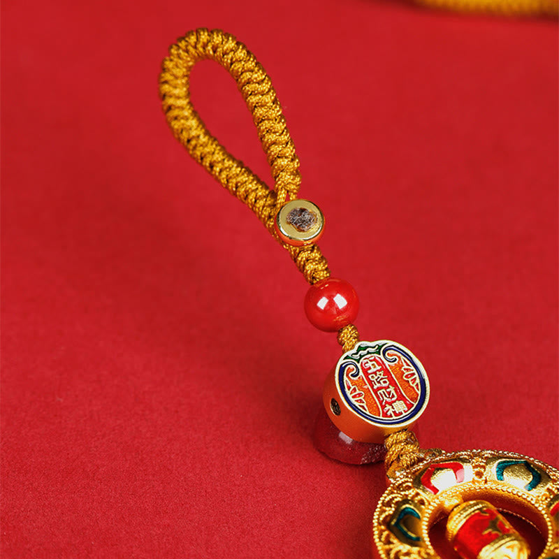 Rotatable Copper & Gold Prayer Wheel Traditional Mindfulness Keychain