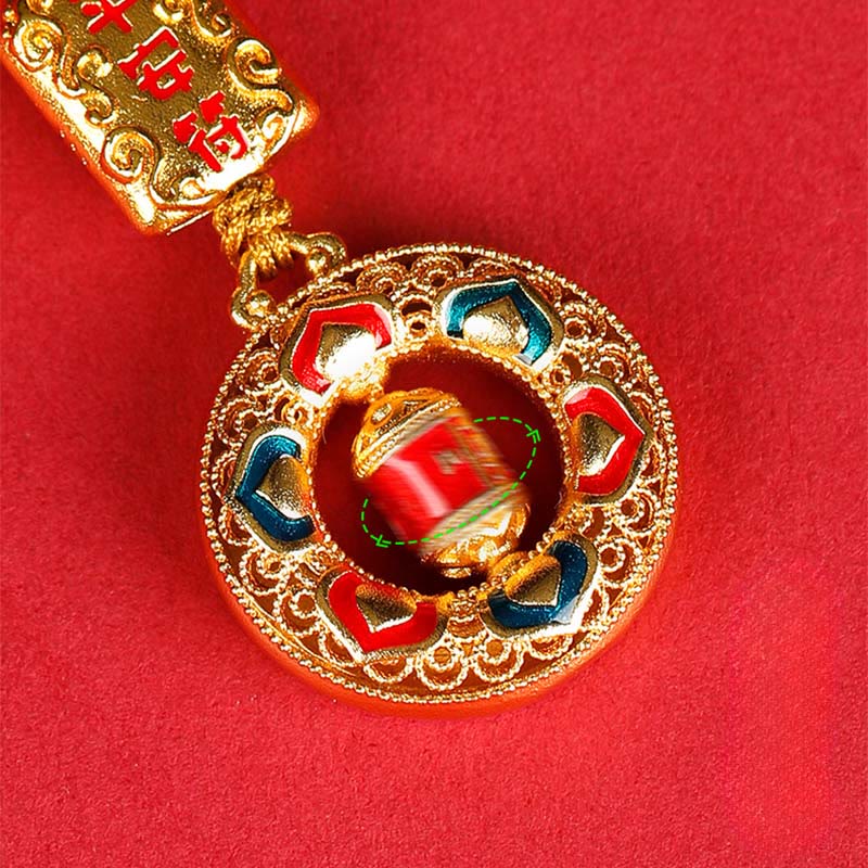 Rotatable Copper & Gold Prayer Wheel Traditional Mindfulness Keychain