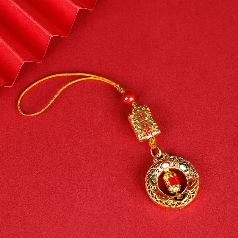 Rotatable Copper & Gold Prayer Wheel Traditional Mindfulness Keychain