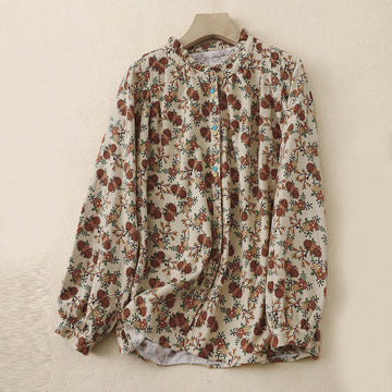 Tactile Cotton Floral Stand Collar Meditation Shirt