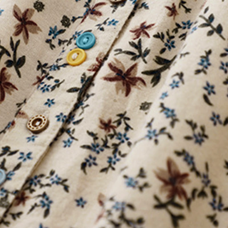 Tactile Cotton Floral Stand Collar Meditation Shirt