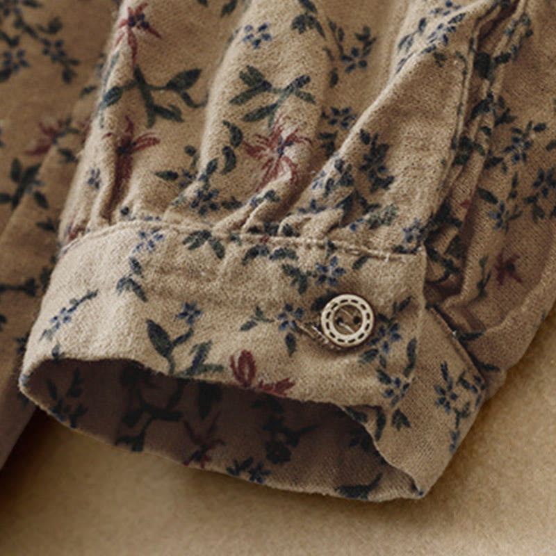 Tactile Cotton Floral Stand Collar Meditation Shirt