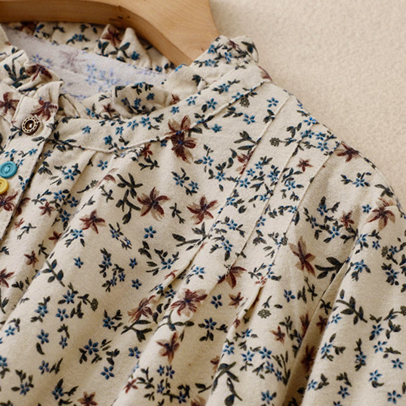 Tactile Cotton Floral Stand Collar Meditation Shirt