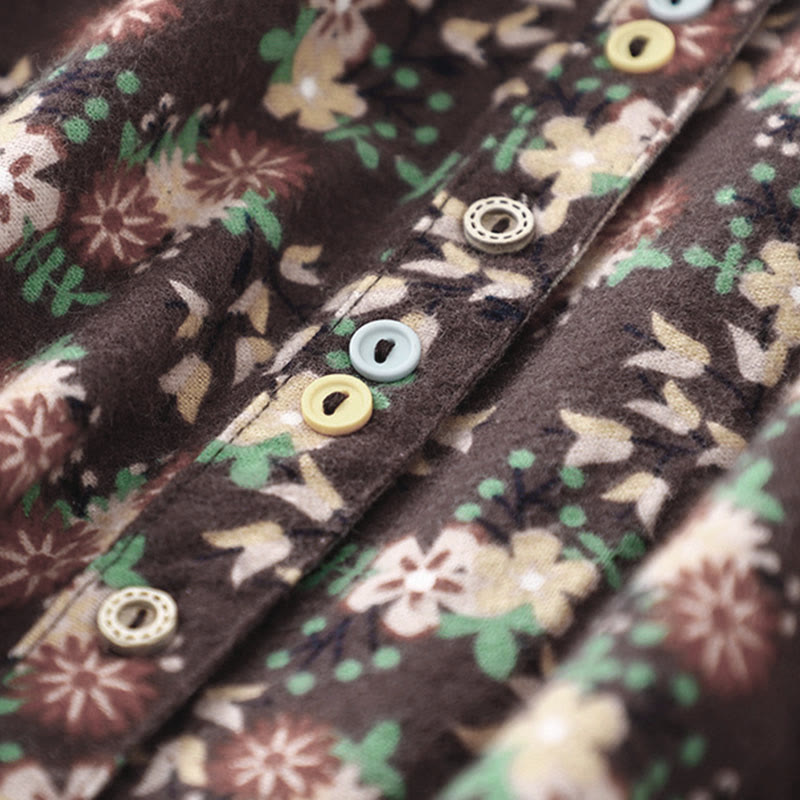Tactile Cotton Floral Stand Collar Meditation Shirt