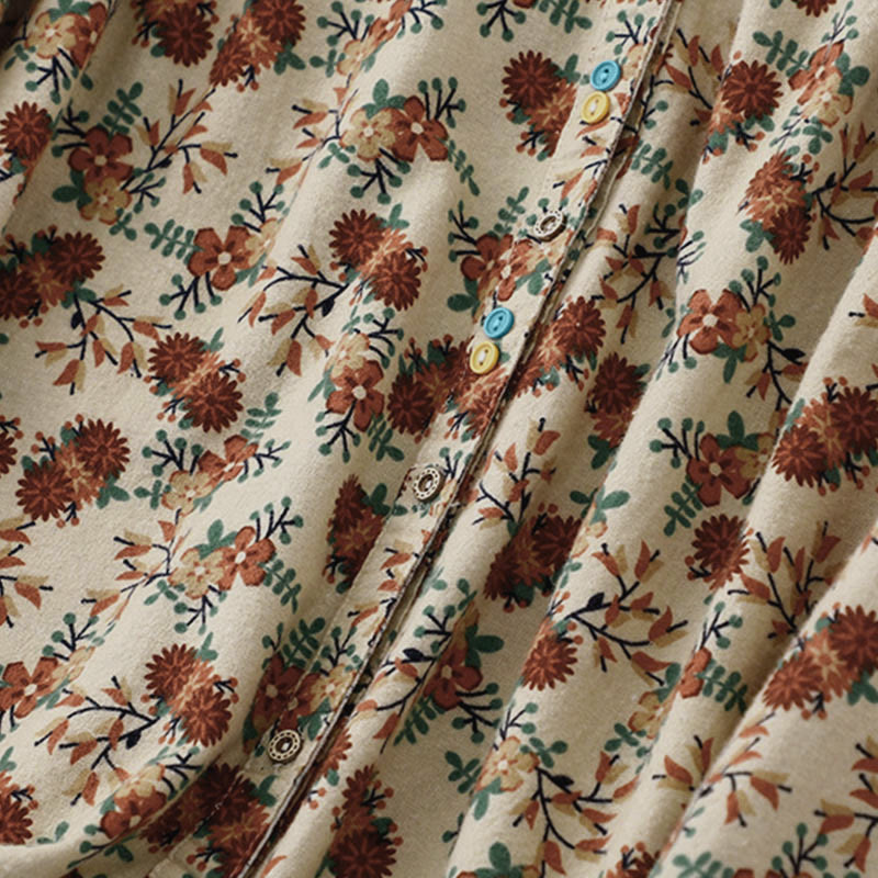 Tactile Cotton Floral Stand Collar Meditation Shirt