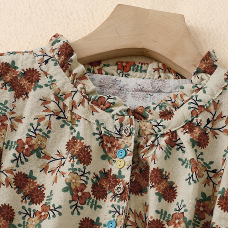 Tactile Cotton Floral Stand Collar Meditation Shirt