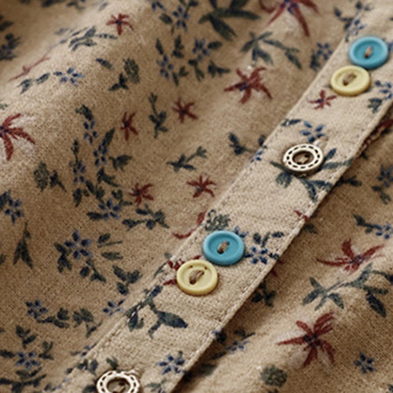 Tactile Cotton Floral Stand Collar Meditation Shirt