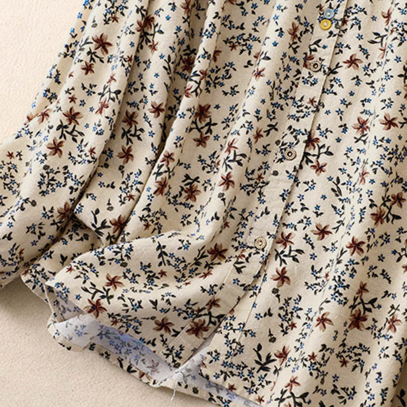 Tactile Cotton Floral Stand Collar Meditation Shirt
